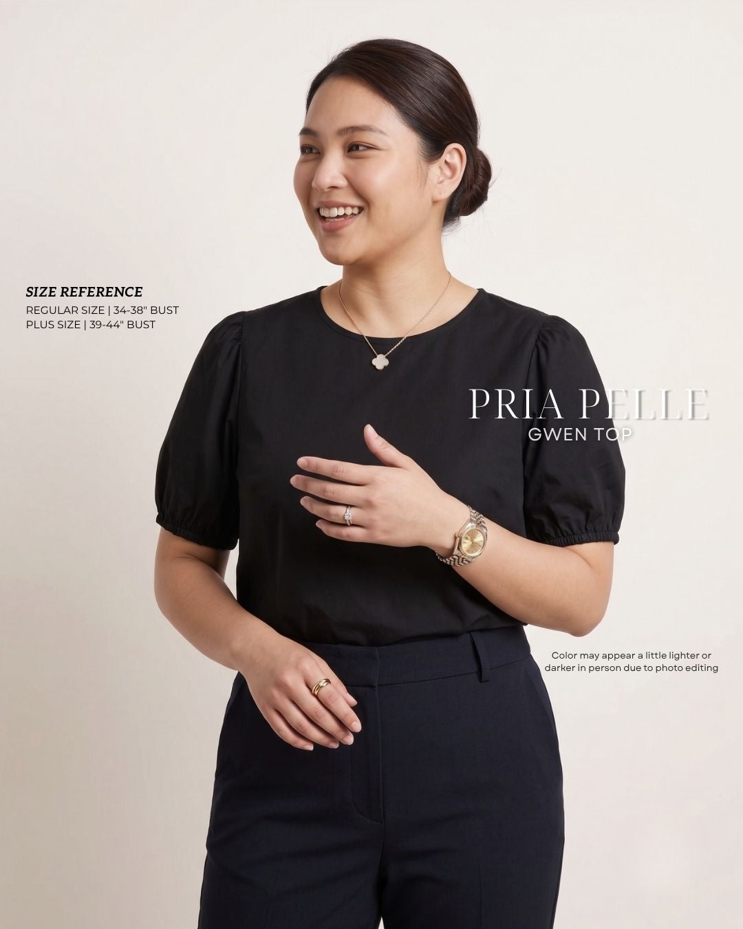 Pria Pelle Gwen Elegant Top | Cotton Blend Black - Non Stretch