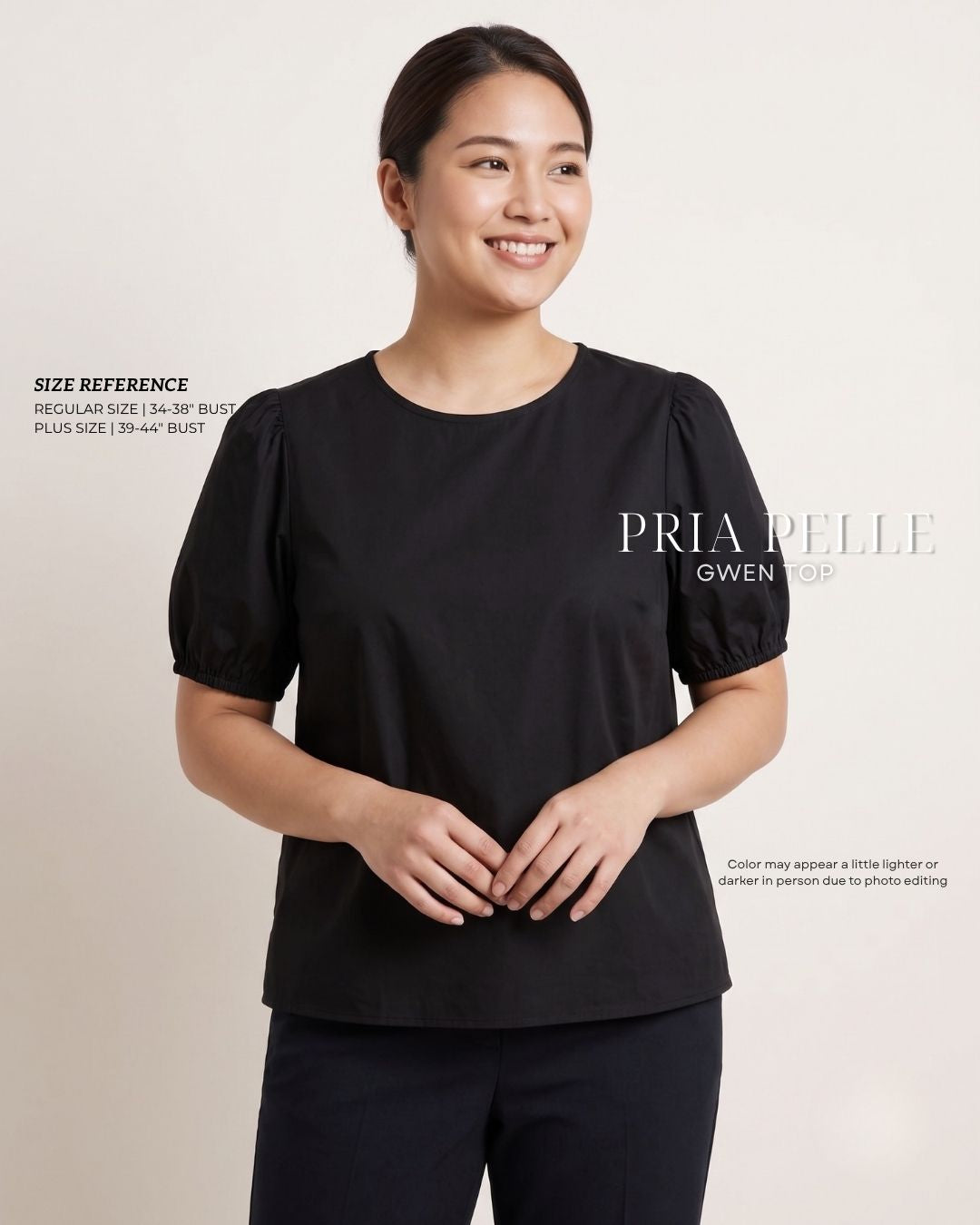 Pria Pelle Gwen Elegant Top | Cotton Blend Black - Non Stretch