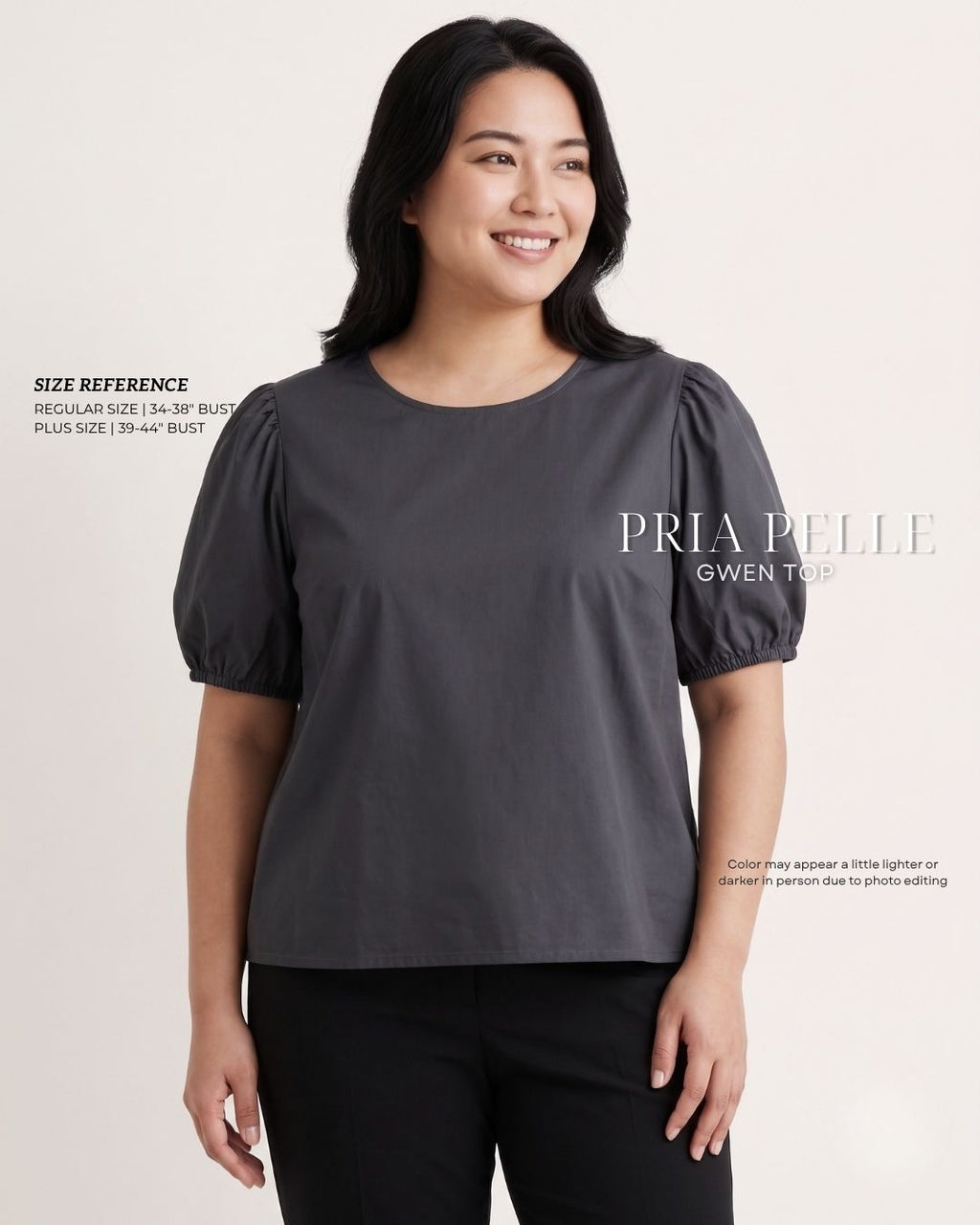 Pria Pelle Gwen Elegant Top | Cotton Blend Dark Charcoal - Non Stretch