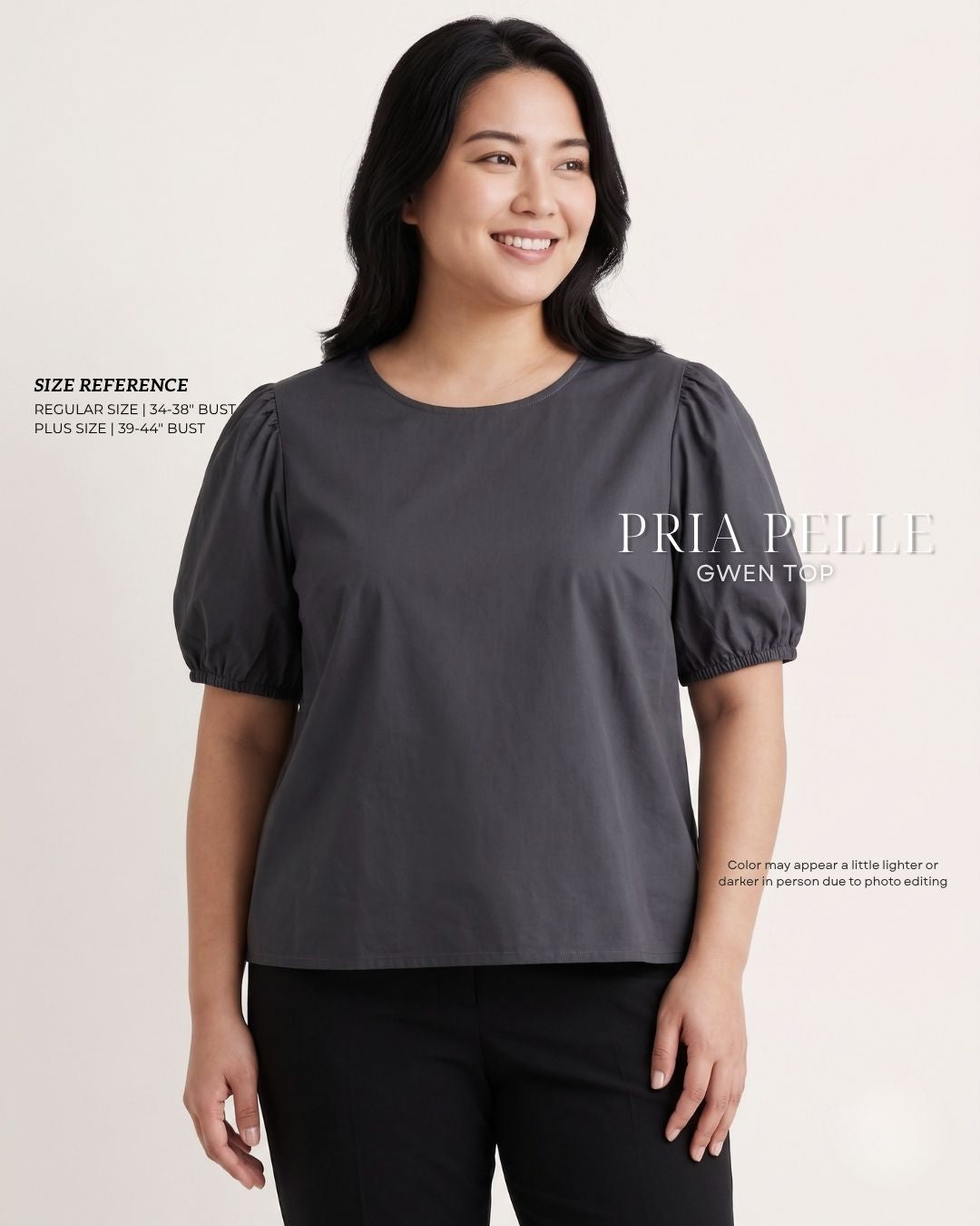Pria Pelle Gwen Elegant Top | Cotton Blend Dark Charcoal - Non Stretch