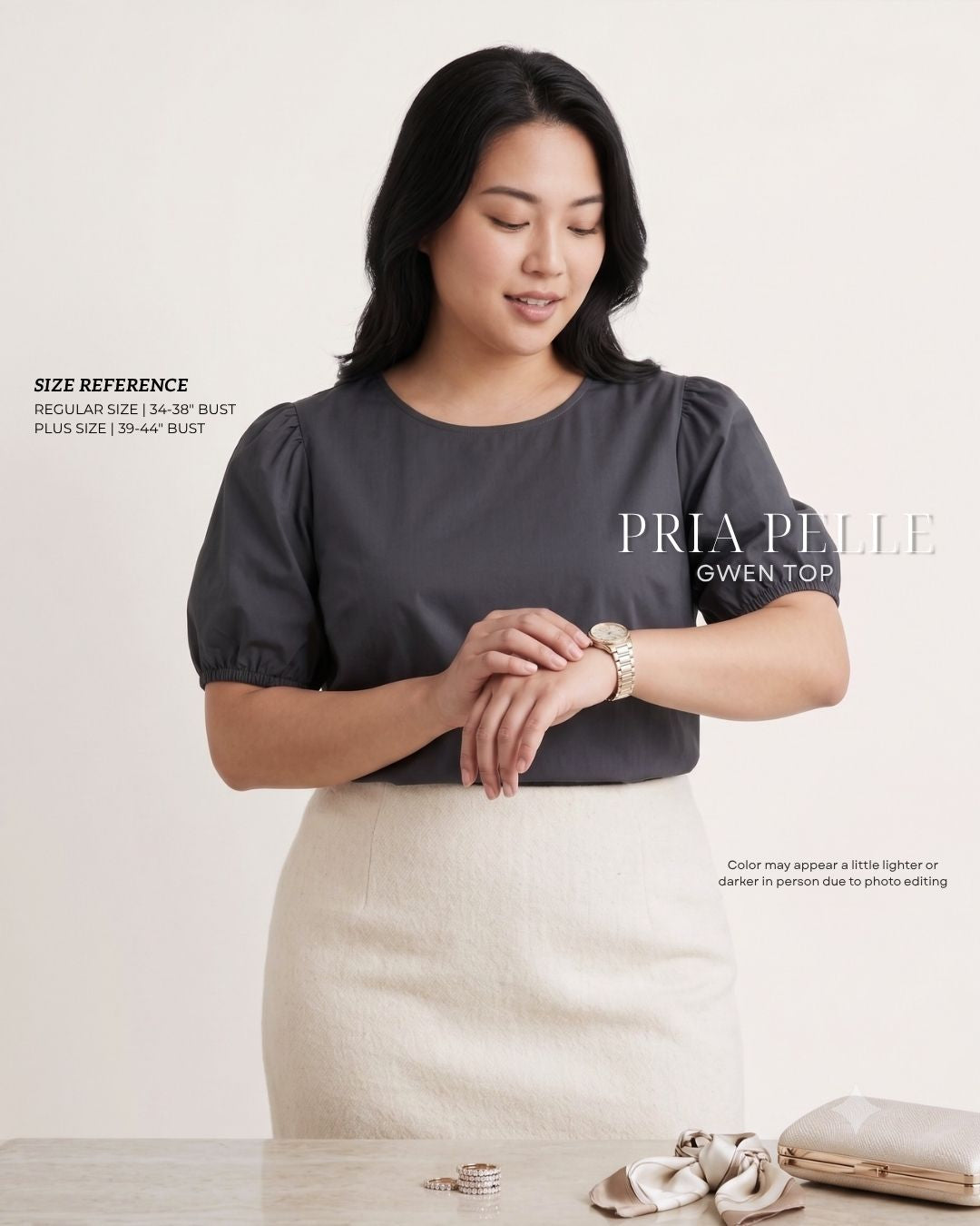Pria Pelle Gwen Elegant Top | Cotton Blend Dark Charcoal - Non Stretch