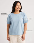 Pria Pelle Gwen Elegant Top | Denim Blend Light Blue with Stretch