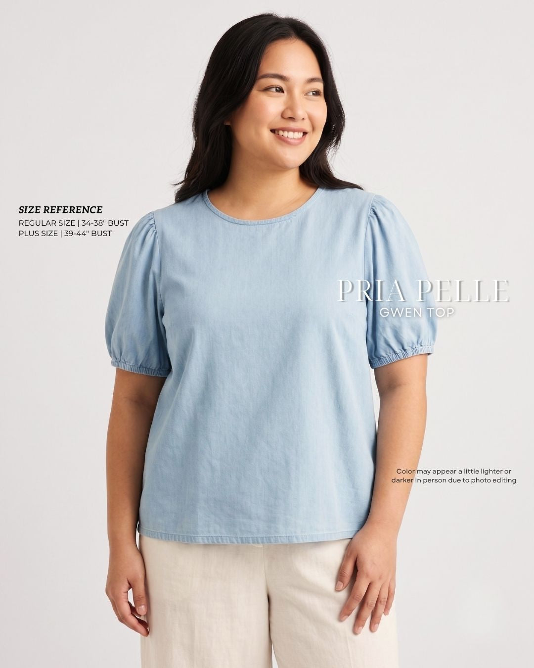 Pria Pelle Gwen Elegant Top | Denim Blend Light Blue with Stretch