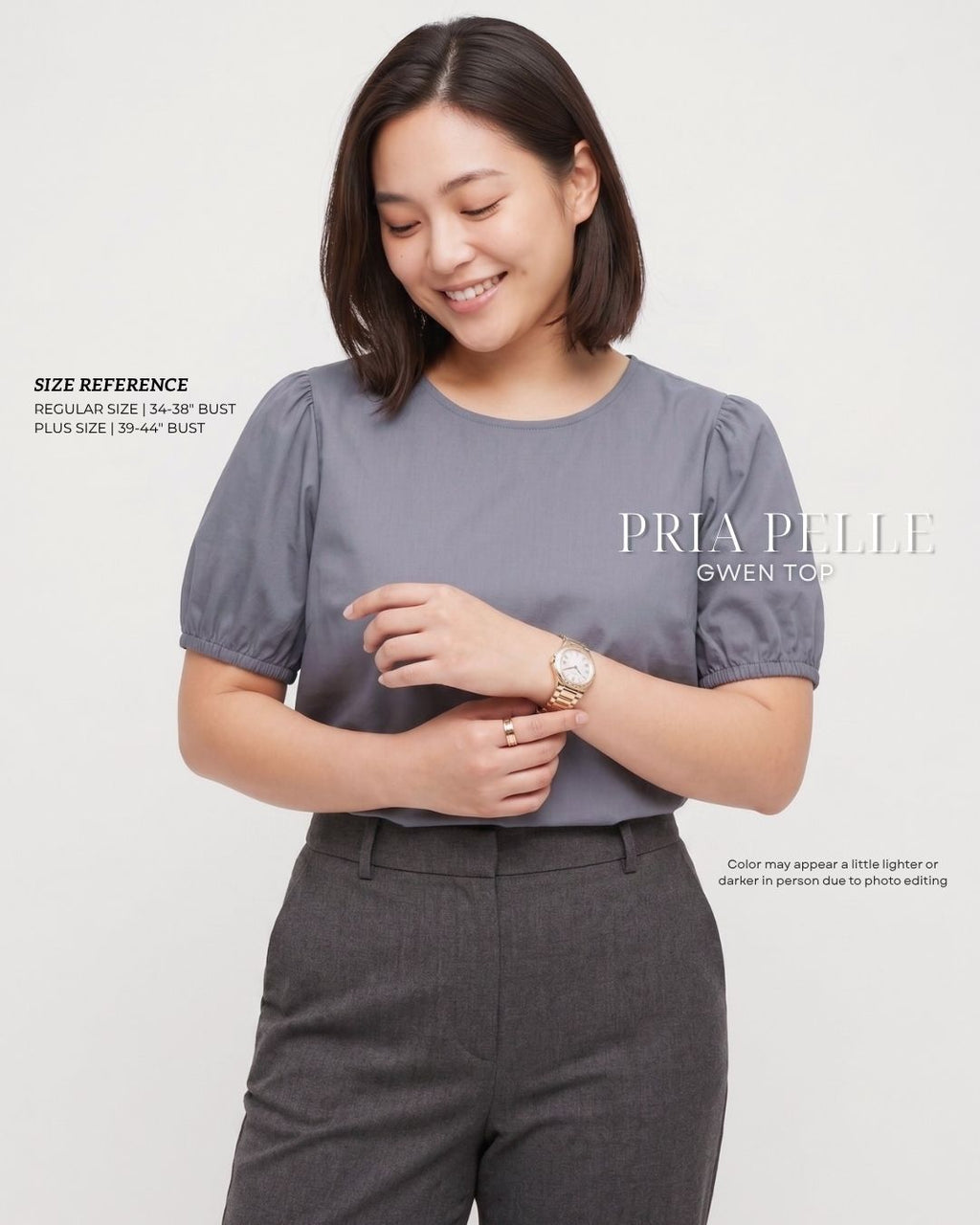 Pria Pelle Gwen Elegant Top | Cotton Blend Slate Gray - Non Stretch