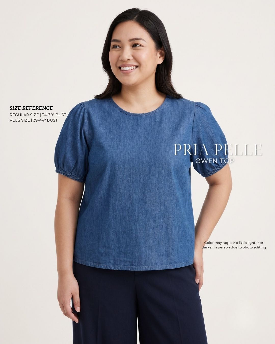 Pria Pelle Gwen Elegant Top - Soft Denim Blue | Non Stretch
