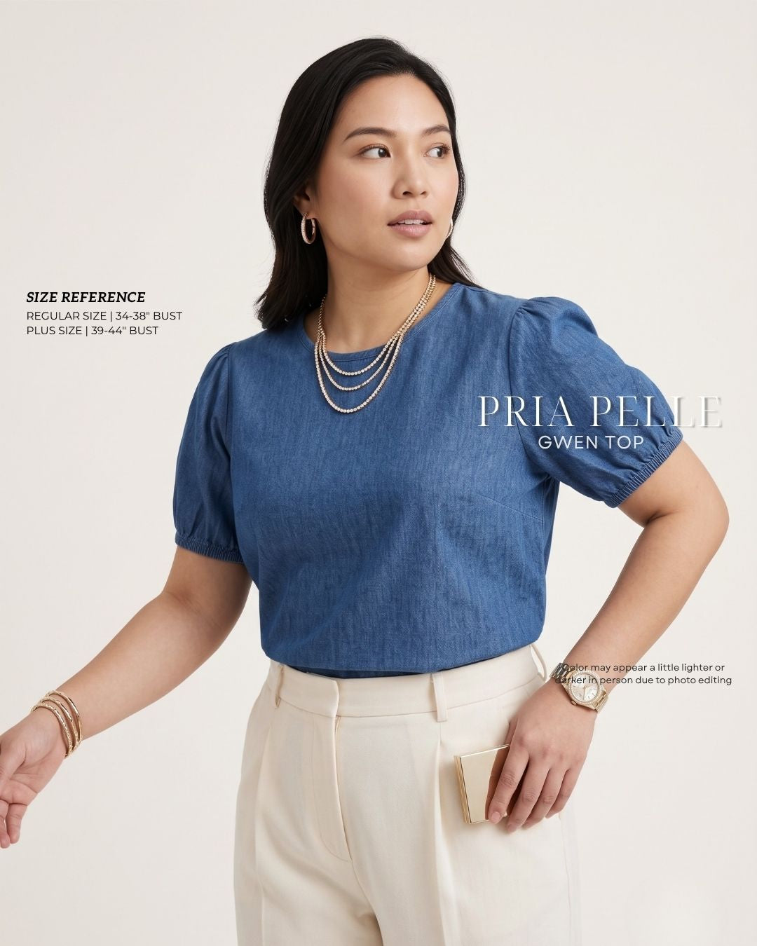 Pria Pelle Gwen Elegant Top - Soft Denim Blue | Non Stretch