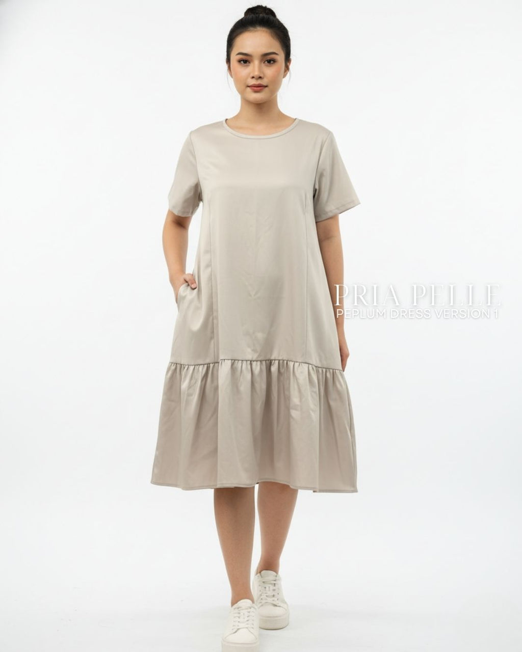 Pria Pelle Peplum Dress Version 1 | Cotton Blend Ivory - Non Stretch