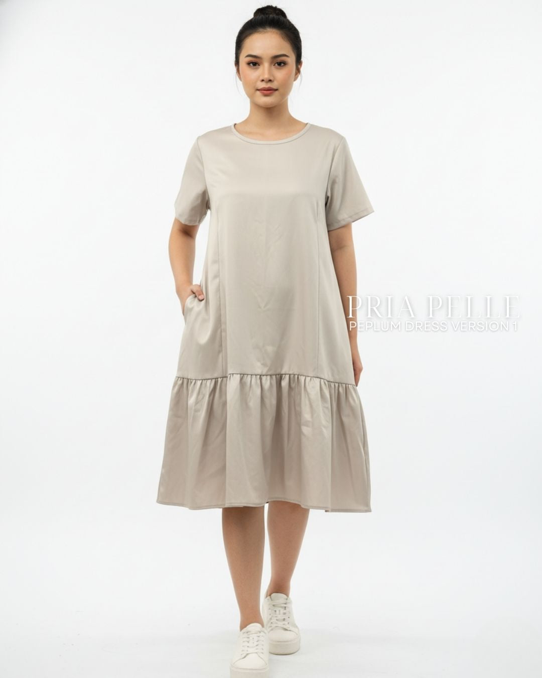 Pria Pelle Peplum Dress Version 1 | Cotton Blend Ivory - Non Stretch