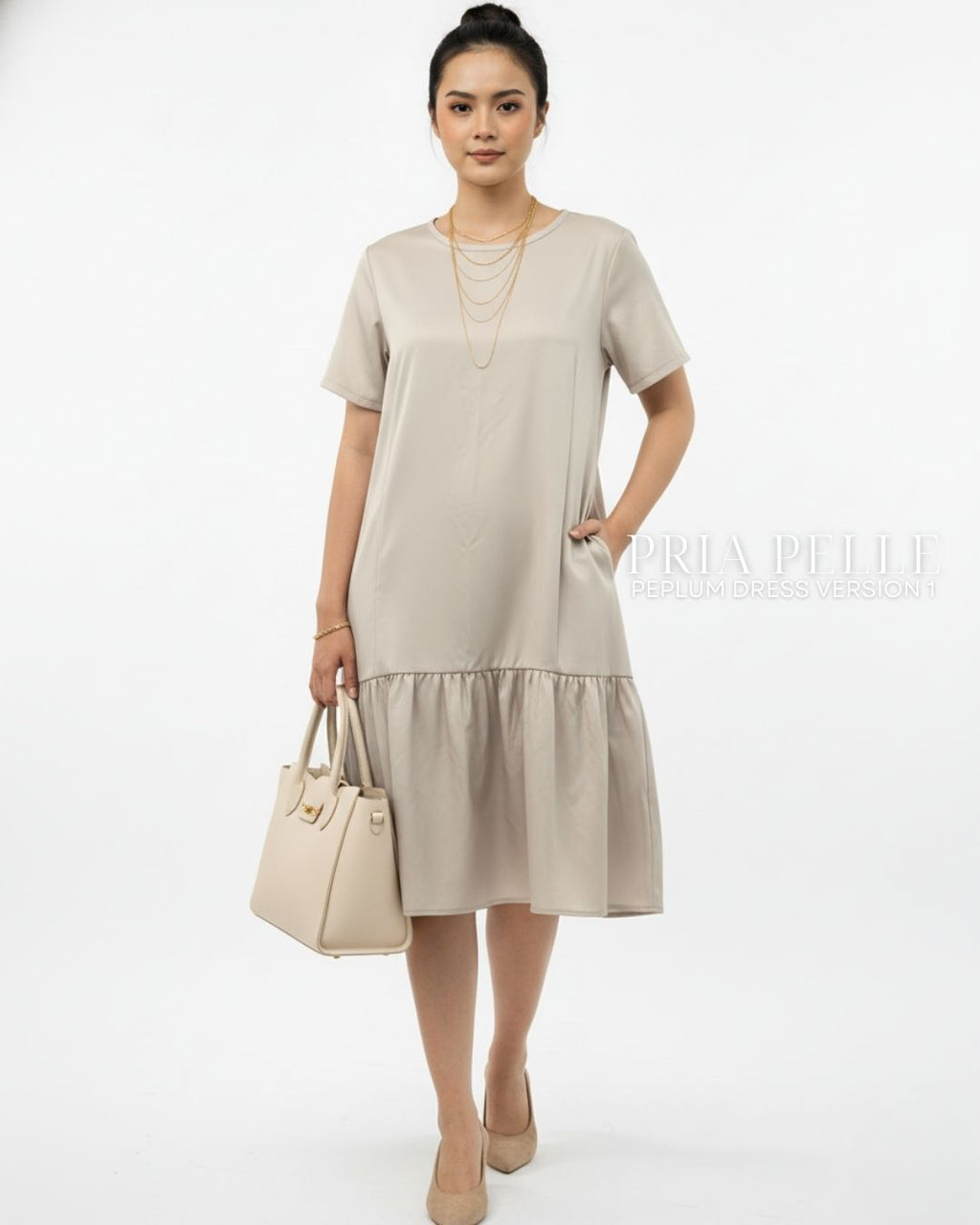 Pria Pelle Peplum Dress Version 1 | Cotton Blend Ivory - Non Stretch