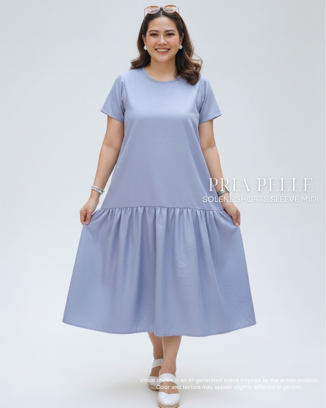 Pria Pelle Solene Short Sleeves Midi Dress - Chambray Cumulus Blue