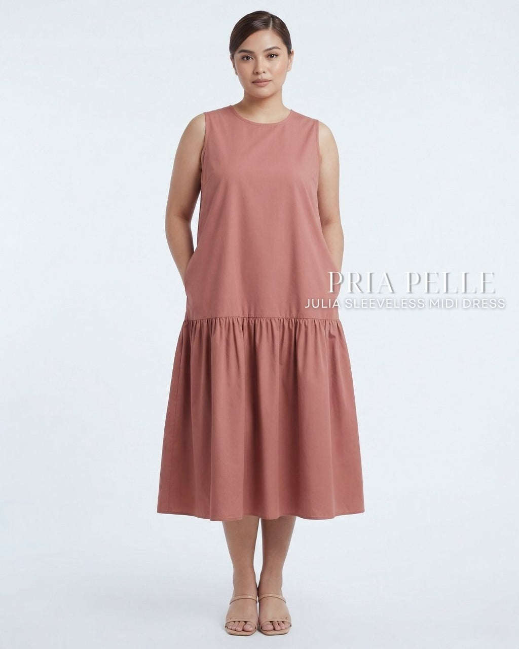 Pria Pelle Julia Sleeveless Midi Dress - Cotton Blend Blush | Non Stretch