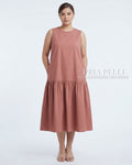 Pria Pelle Julia Sleeveless Midi Dress - Cotton Blend Blush | Non Stretch