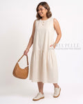 Pria Pelle Julia Sleeveless Midi Dress - Cotton Blend Dirty White - Non Stretch