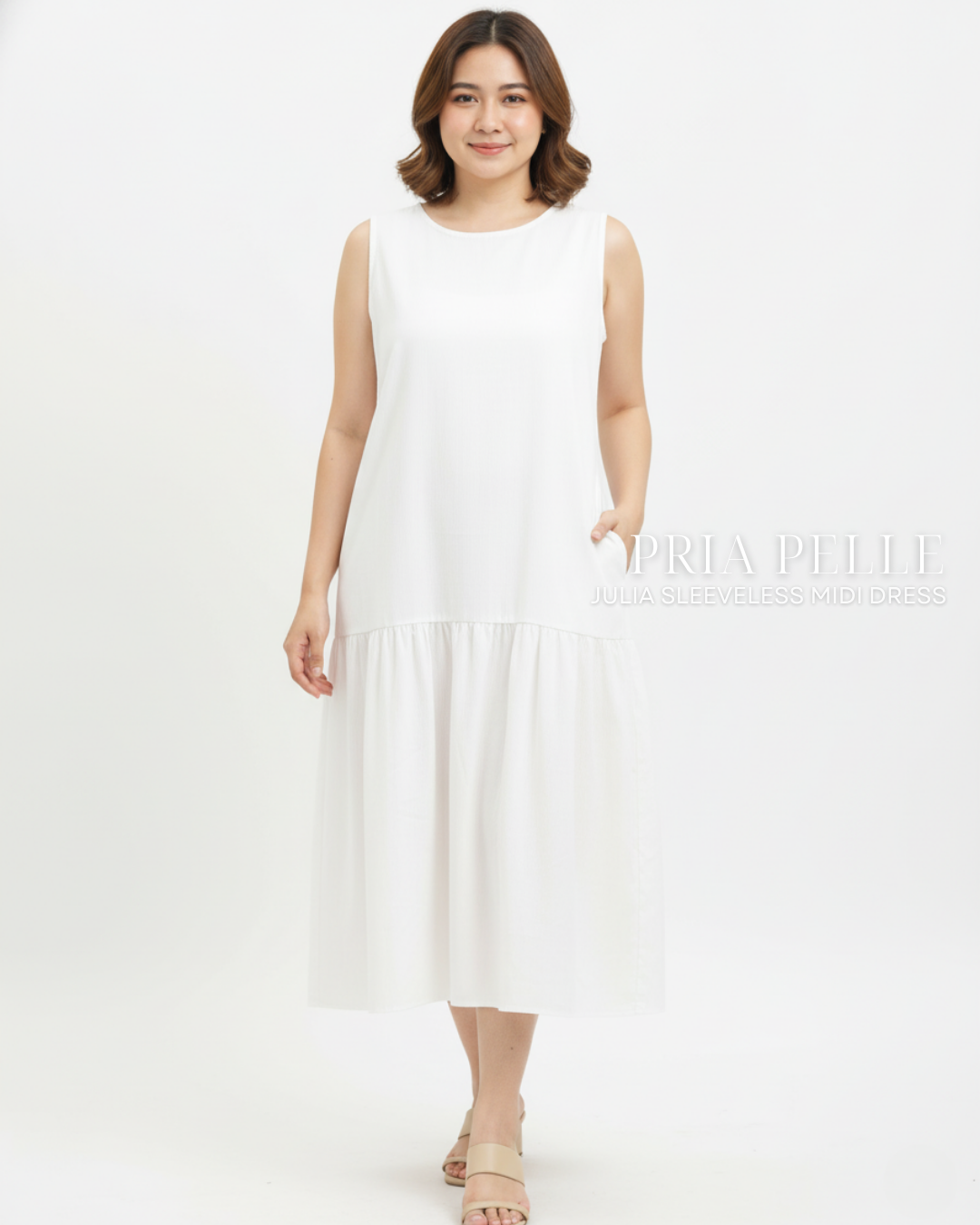 Pria Pelle Julia Sleeveless Midi Dress - Baby Corduroy Warm White