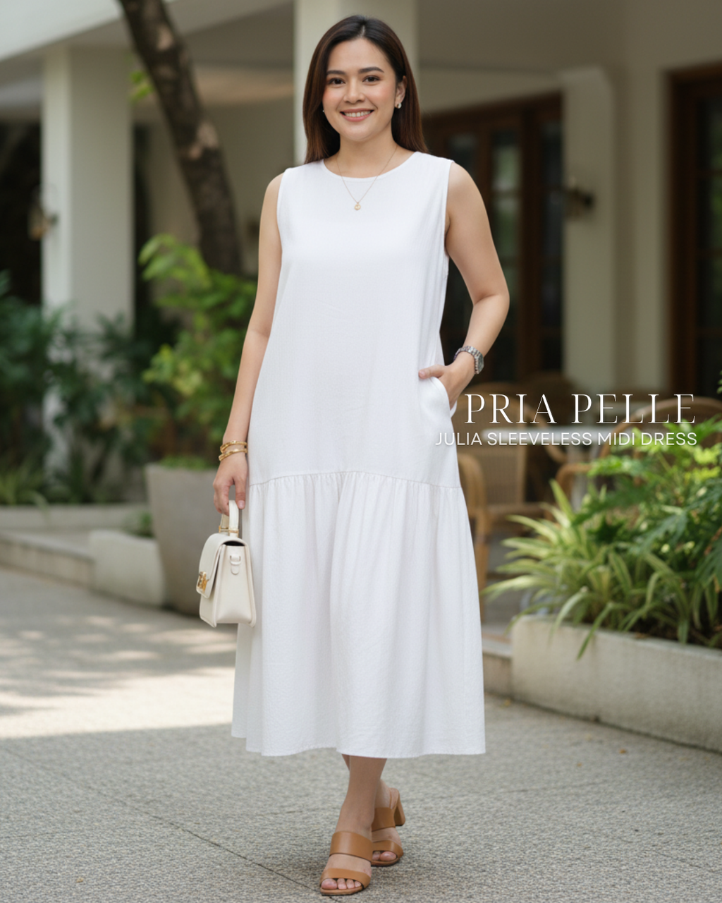 Pria Pelle Julia Sleeveless Midi Dress - Twill Blend White