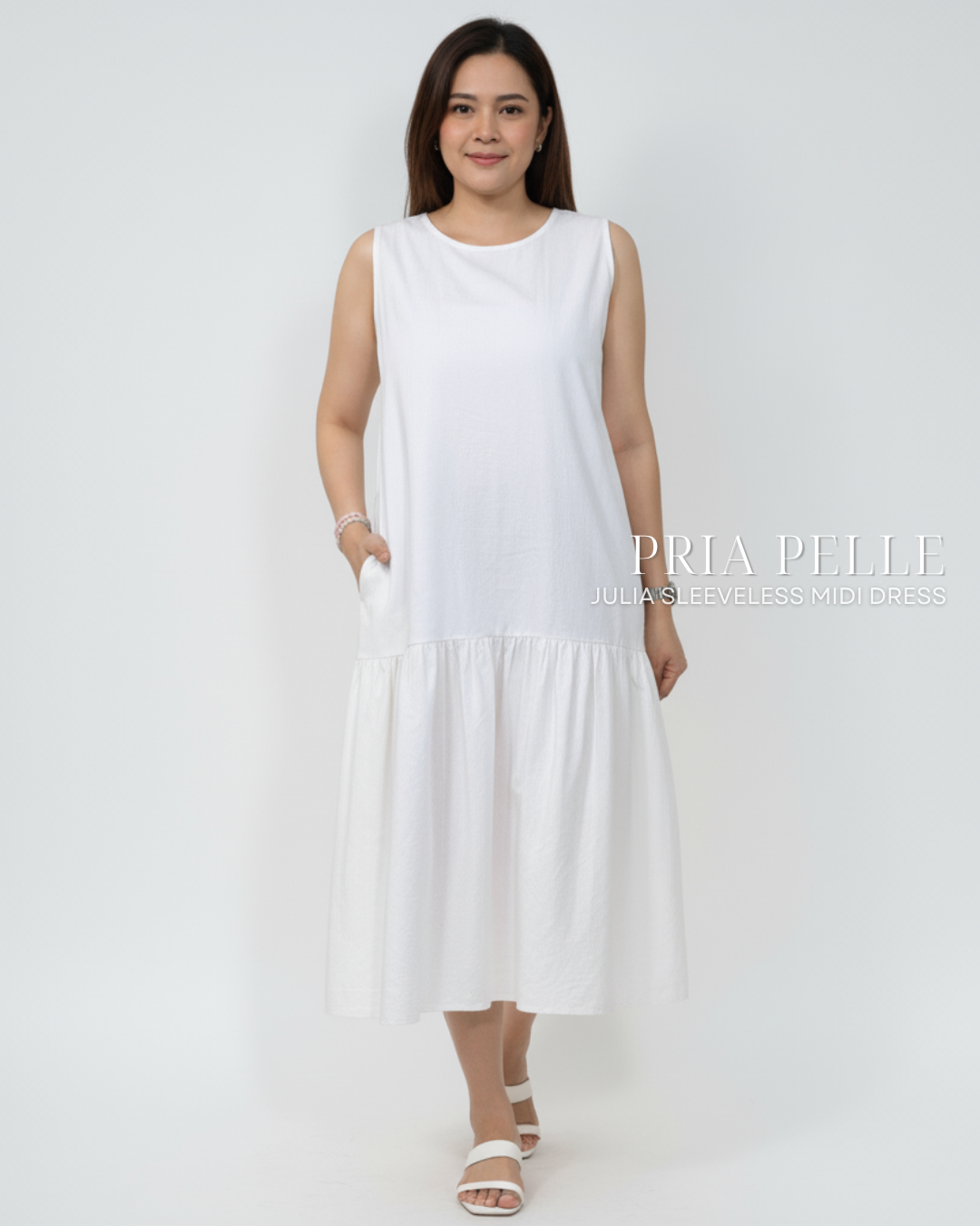 Pria Pelle Julia Sleeveless Midi Dress - Twill Blend White