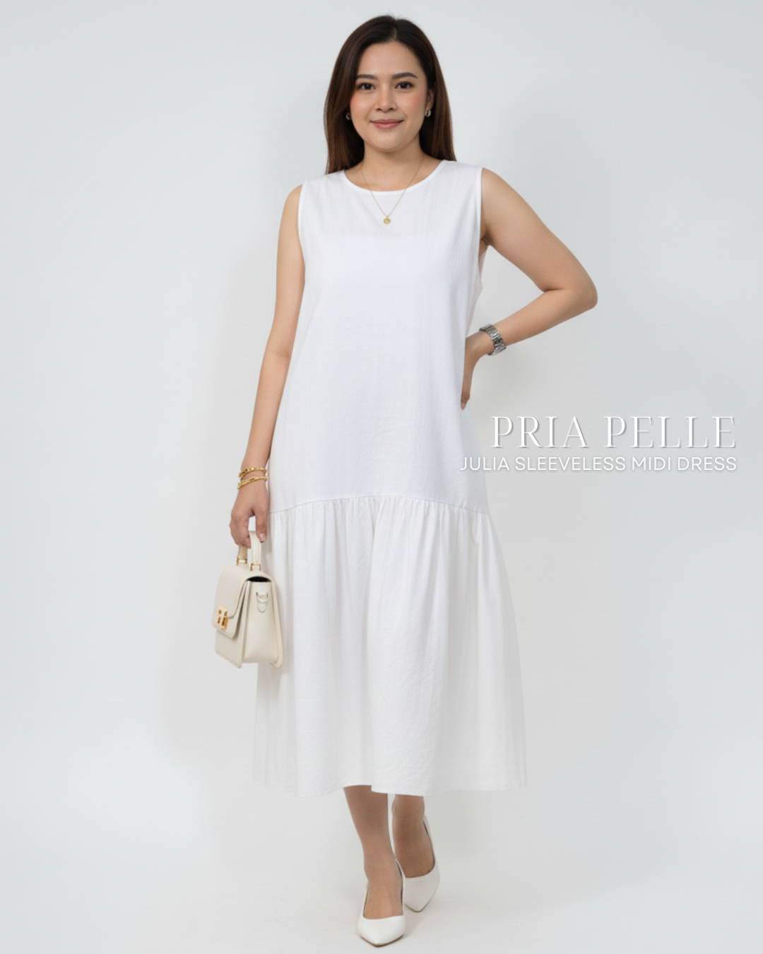 Pria Pelle Julia Sleeveless Midi Dress - Twill Blend White