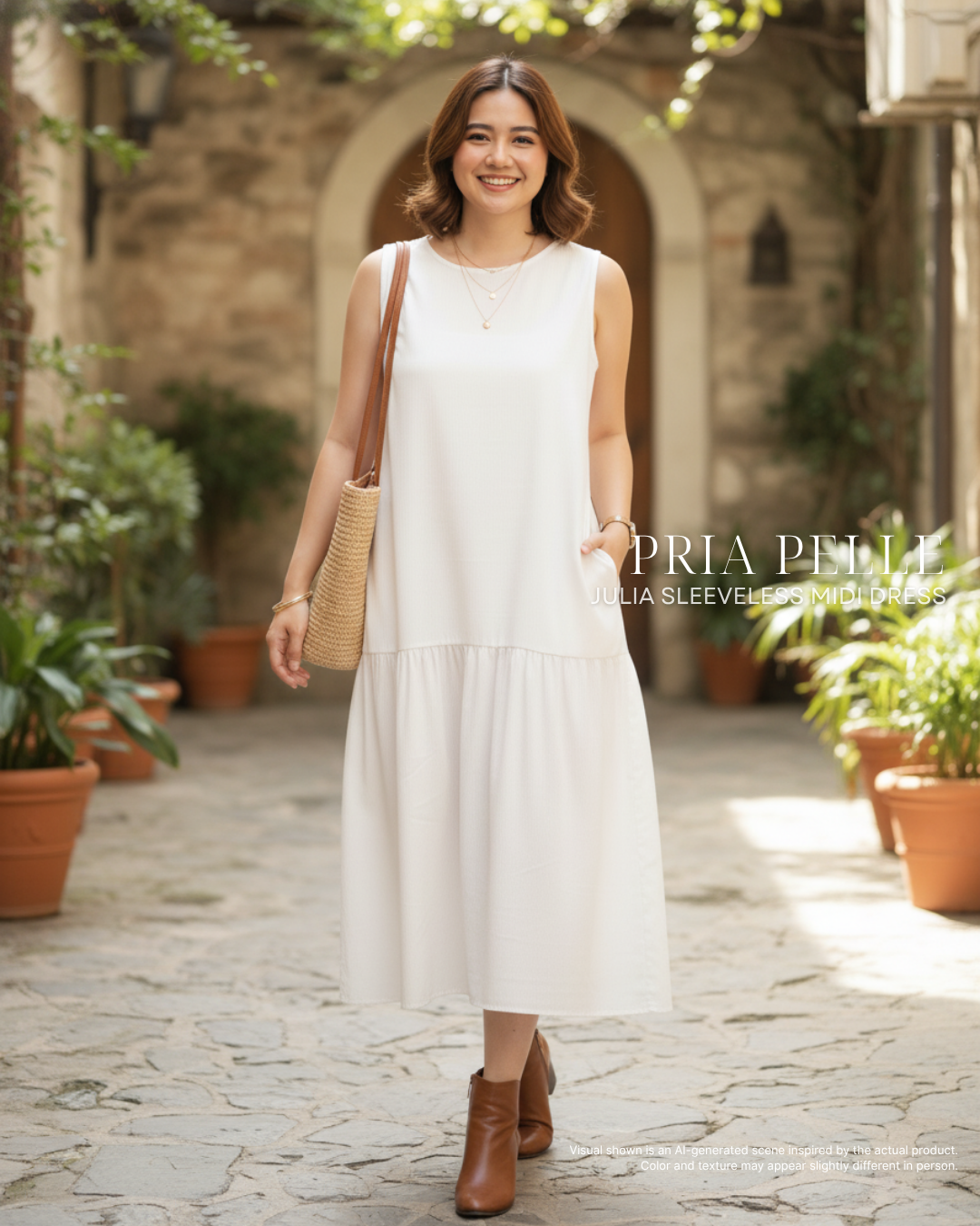 Pria Pelle Julia Sleeveless Midi Dress - Baby Corduroy Warm White