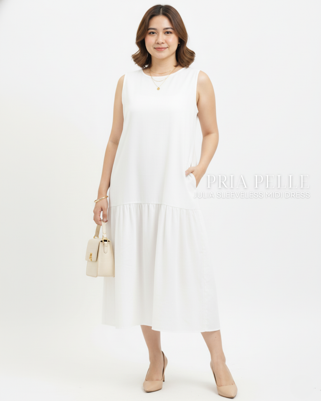 Pria Pelle Julia Sleeveless Midi Dress - Baby Corduroy Warm White