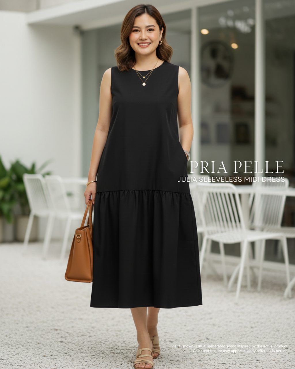 Pria Pelle Julia Sleeveless Midi Dress - Twill Blend Black