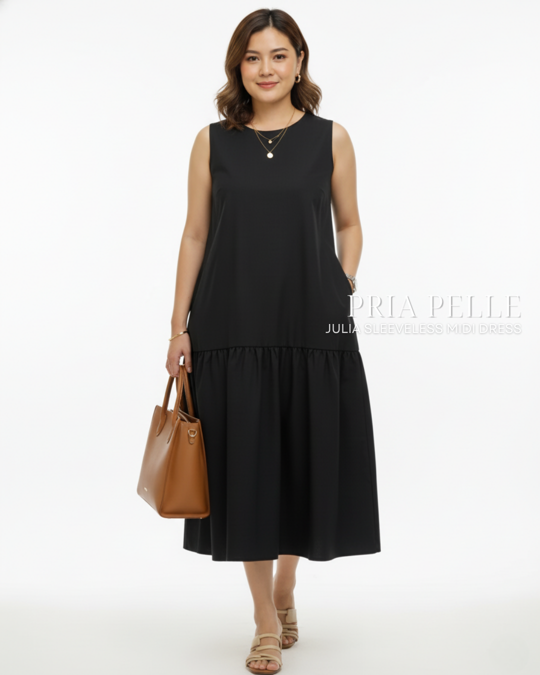 Pria Pelle Julia Sleeveless Midi Dress - Twill Blend Black