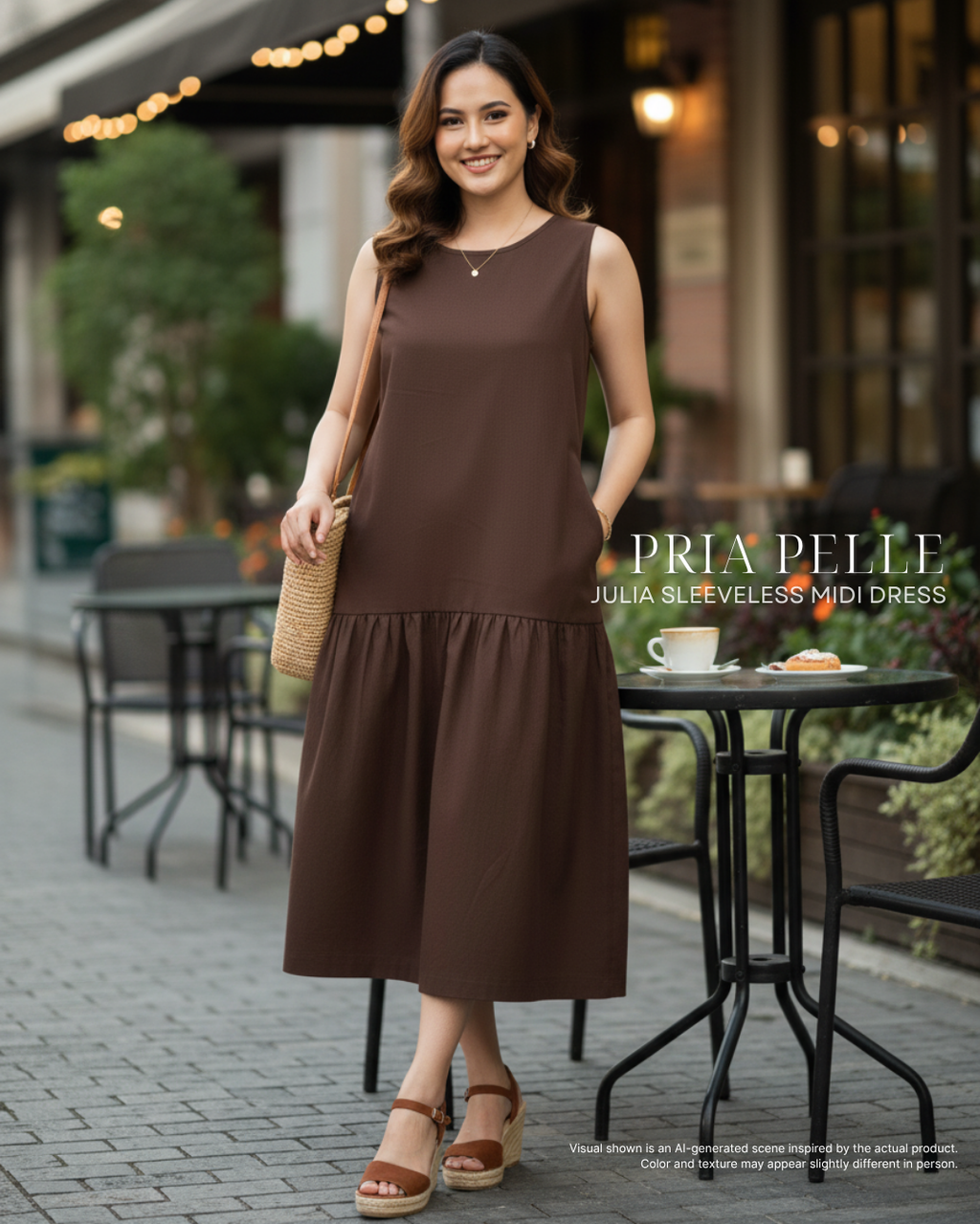 Pria Pelle Julia Sleeveless Midi Dress - Cotton Blend Brown