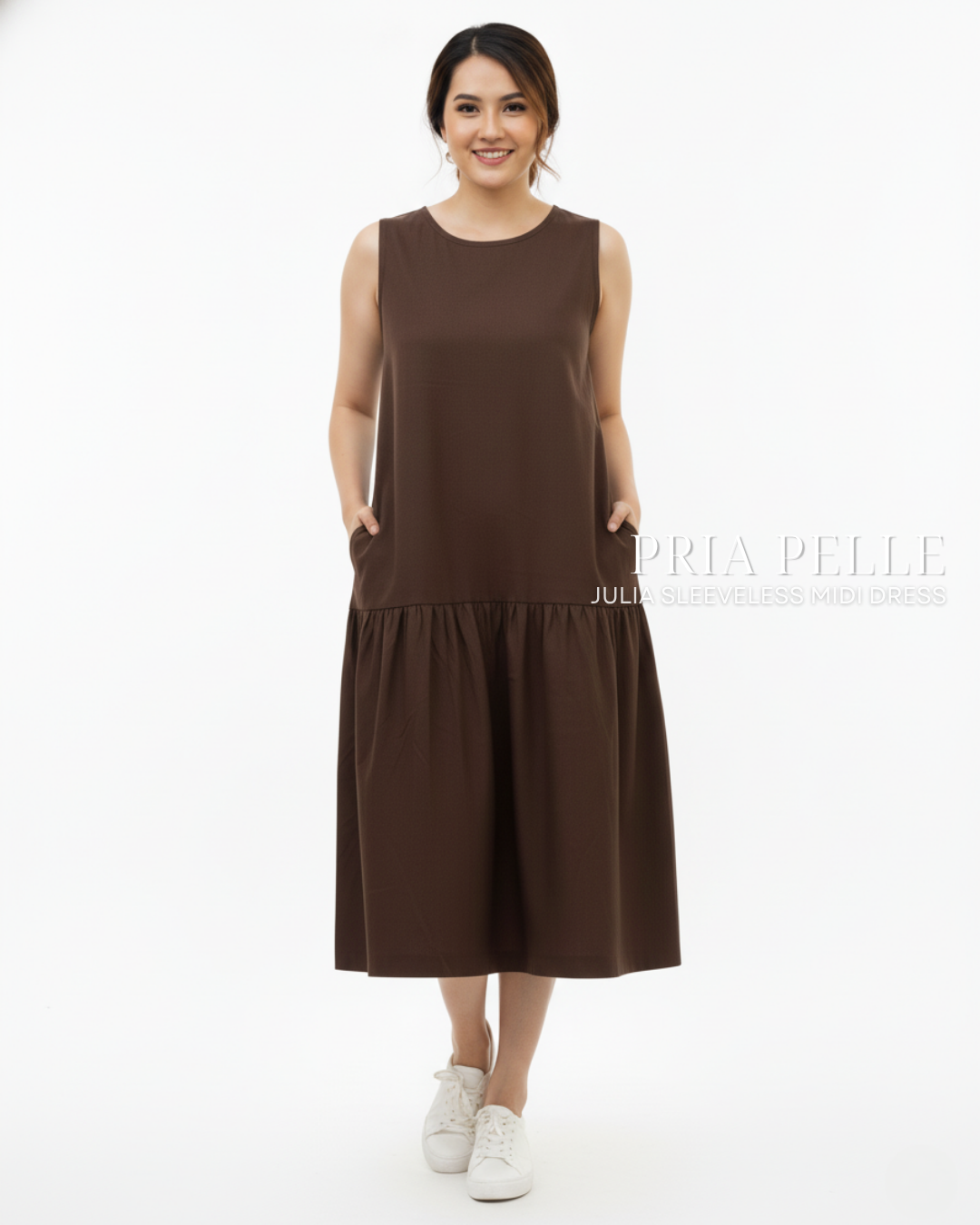 Pria Pelle Julia Sleeveless Midi Dress - Cotton Blend Brown