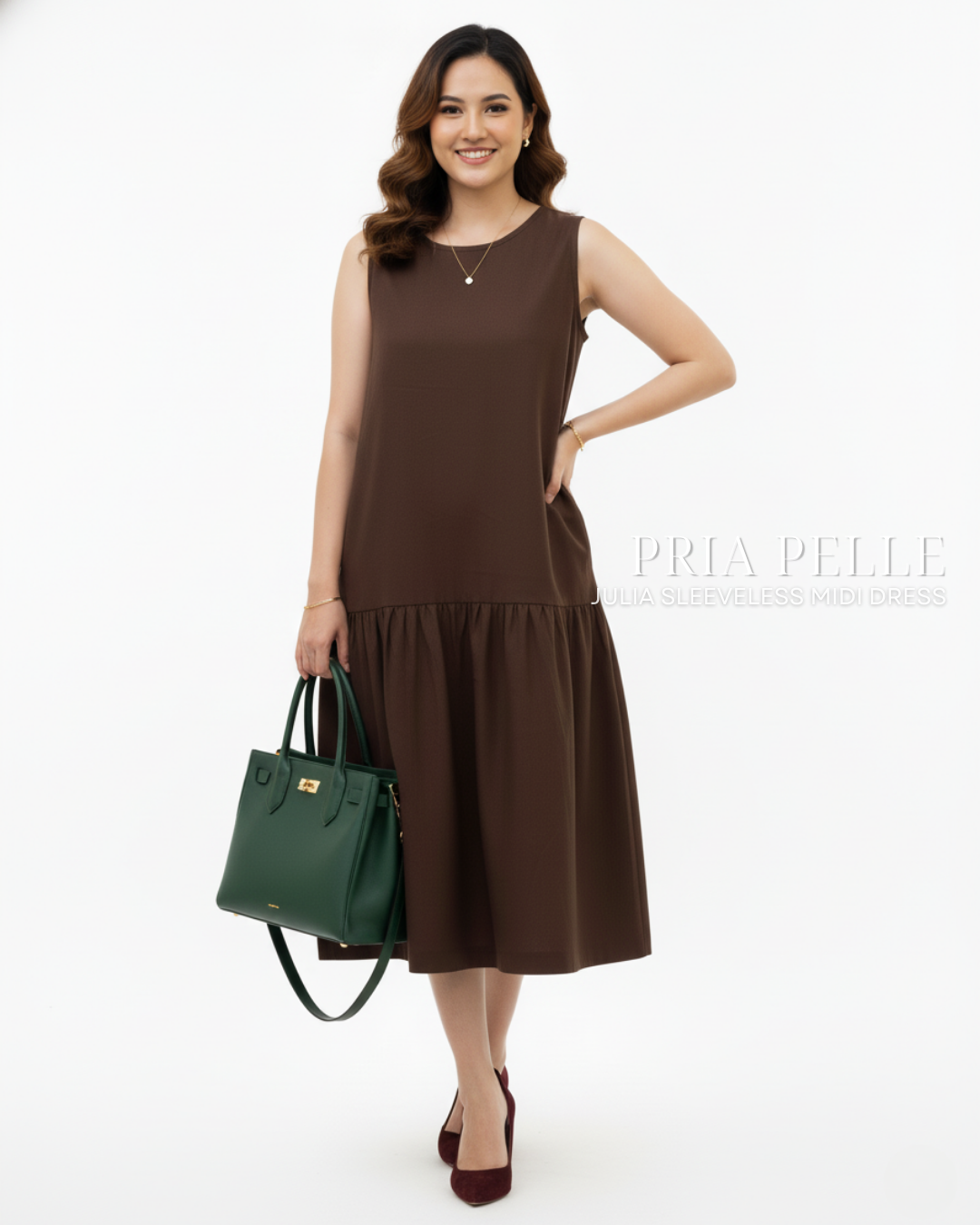 Pria Pelle Julia Sleeveless Midi Dress - Cotton Blend Brown