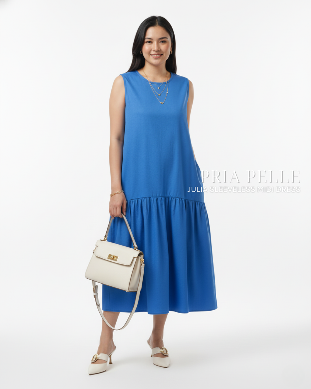 Pria Pelle Julia Sleeveless Midi Dress - Cotton Blend Corn Blue
