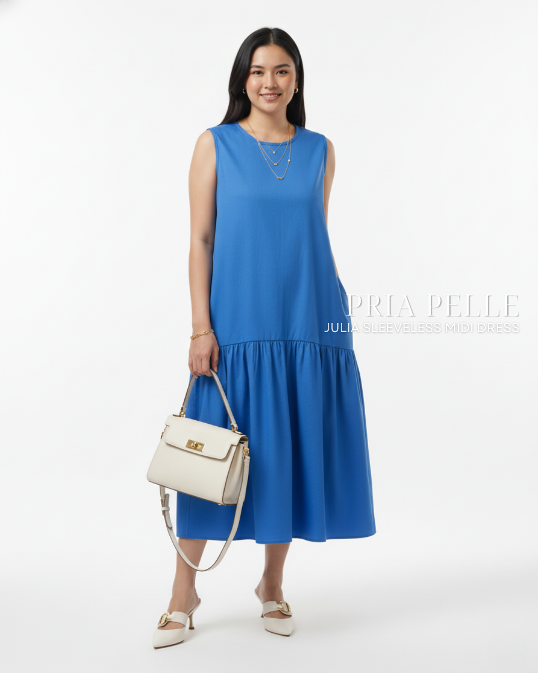 Pria Pelle Julia Sleeveless Midi Dress - Cotton Blend Corn Blue