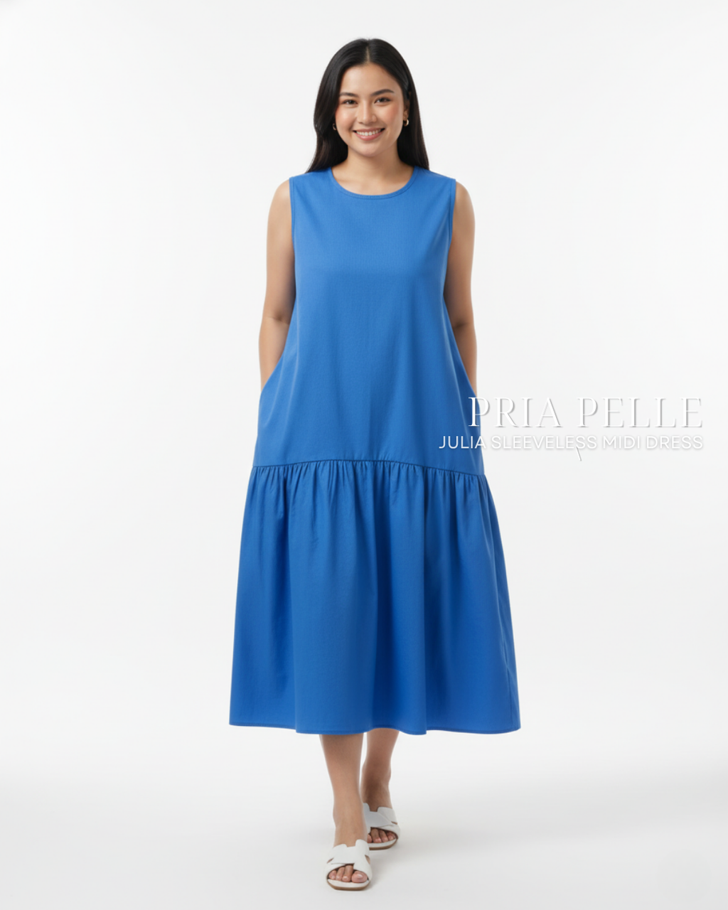 Pria Pelle Julia Sleeveless Midi Dress - Cotton Blend Corn Blue