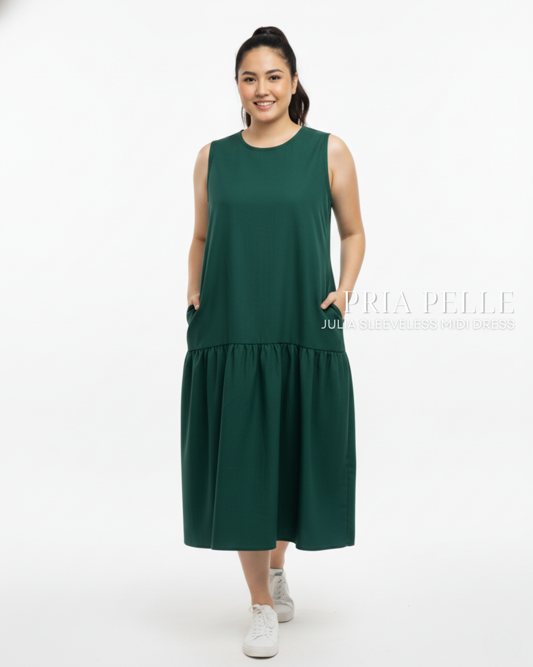Pria Pelle Julia Sleeveless Midi Dress - Cotton Blend Dark Green