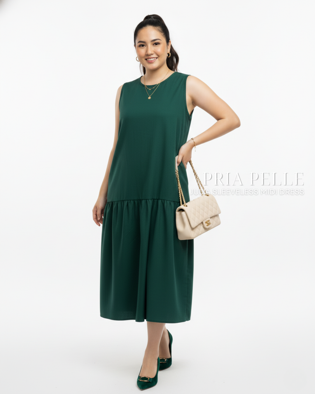 Pria Pelle Julia Sleeveless Midi Dress - Cotton Blend Dark Green