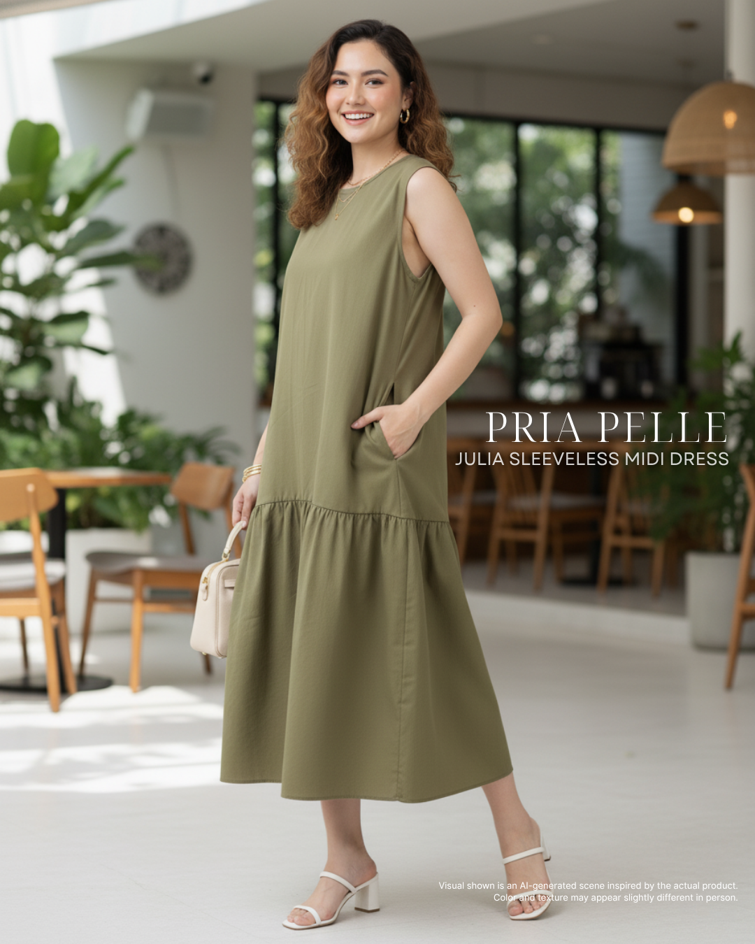 Pria Pelle Julia Sleeveless Midi Dress - Cotton Blend Juniper Green