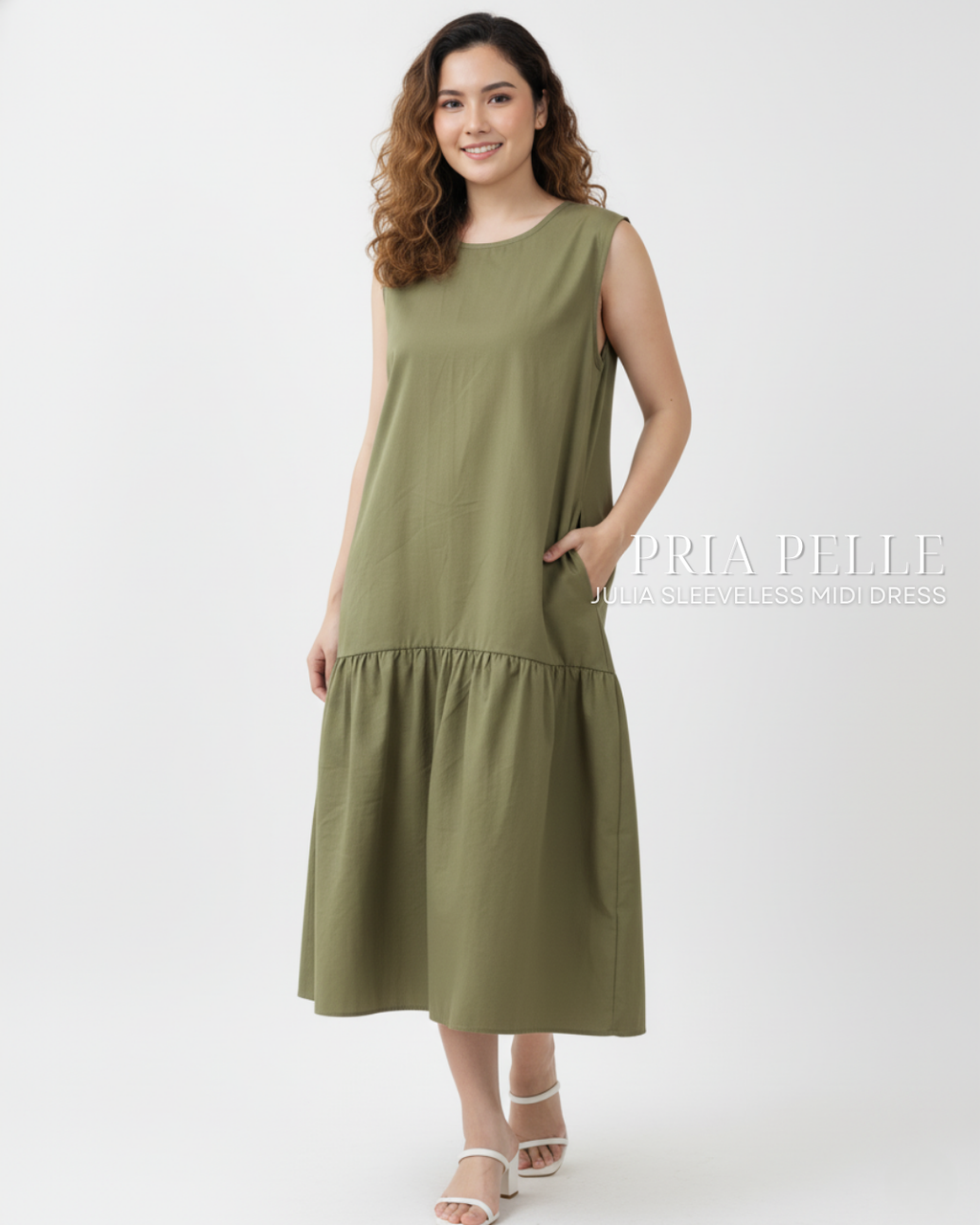 Pria Pelle Julia Sleeveless Midi Dress - Cotton Blend Juniper Green
