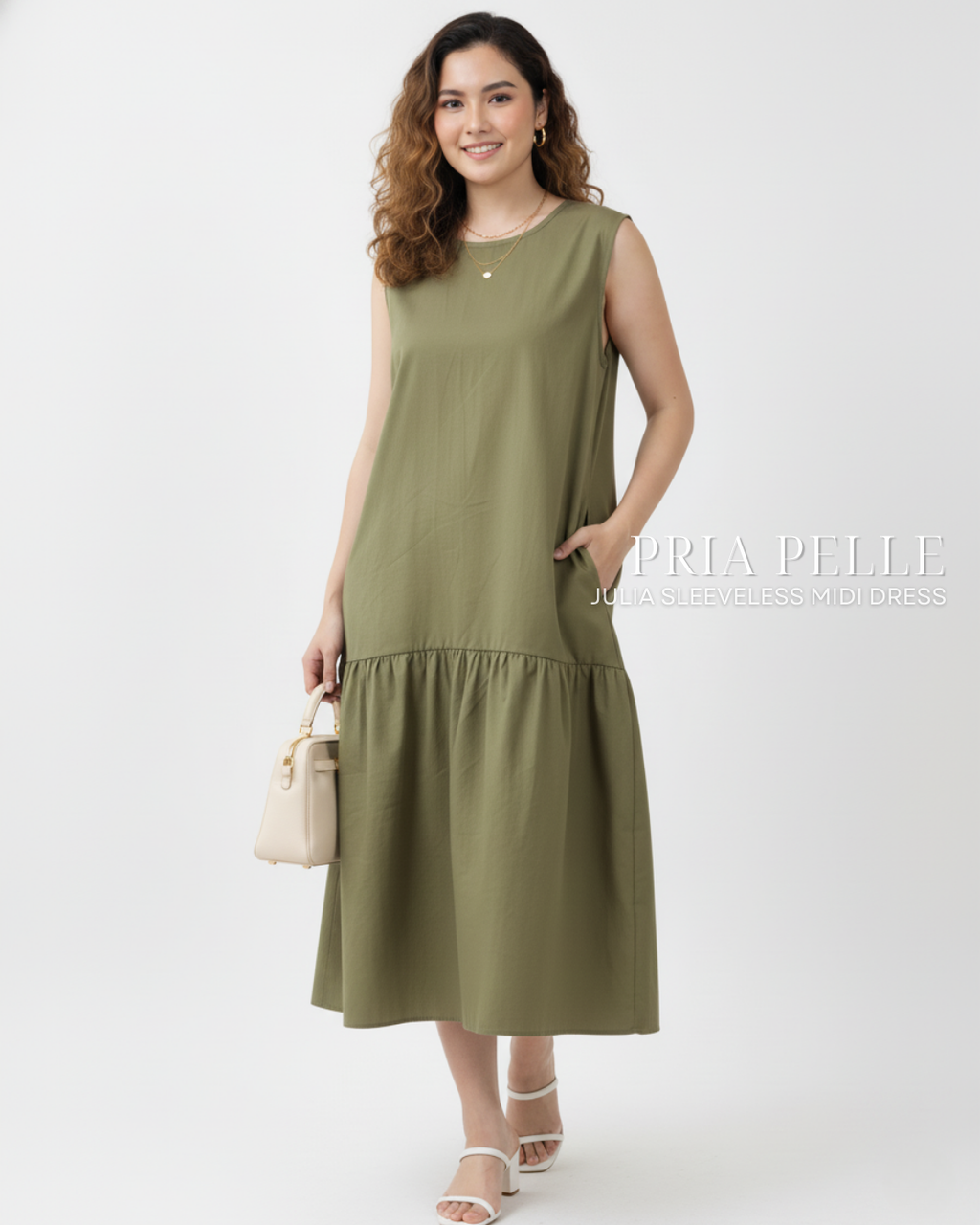Pria Pelle Julia Sleeveless Midi Dress - Cotton Blend Juniper Green