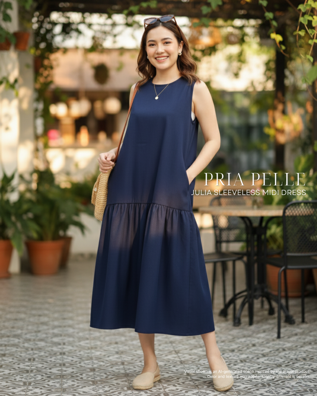 Pria Pelle Julia Sleeveless Midi Dress - Twill Blend Navy