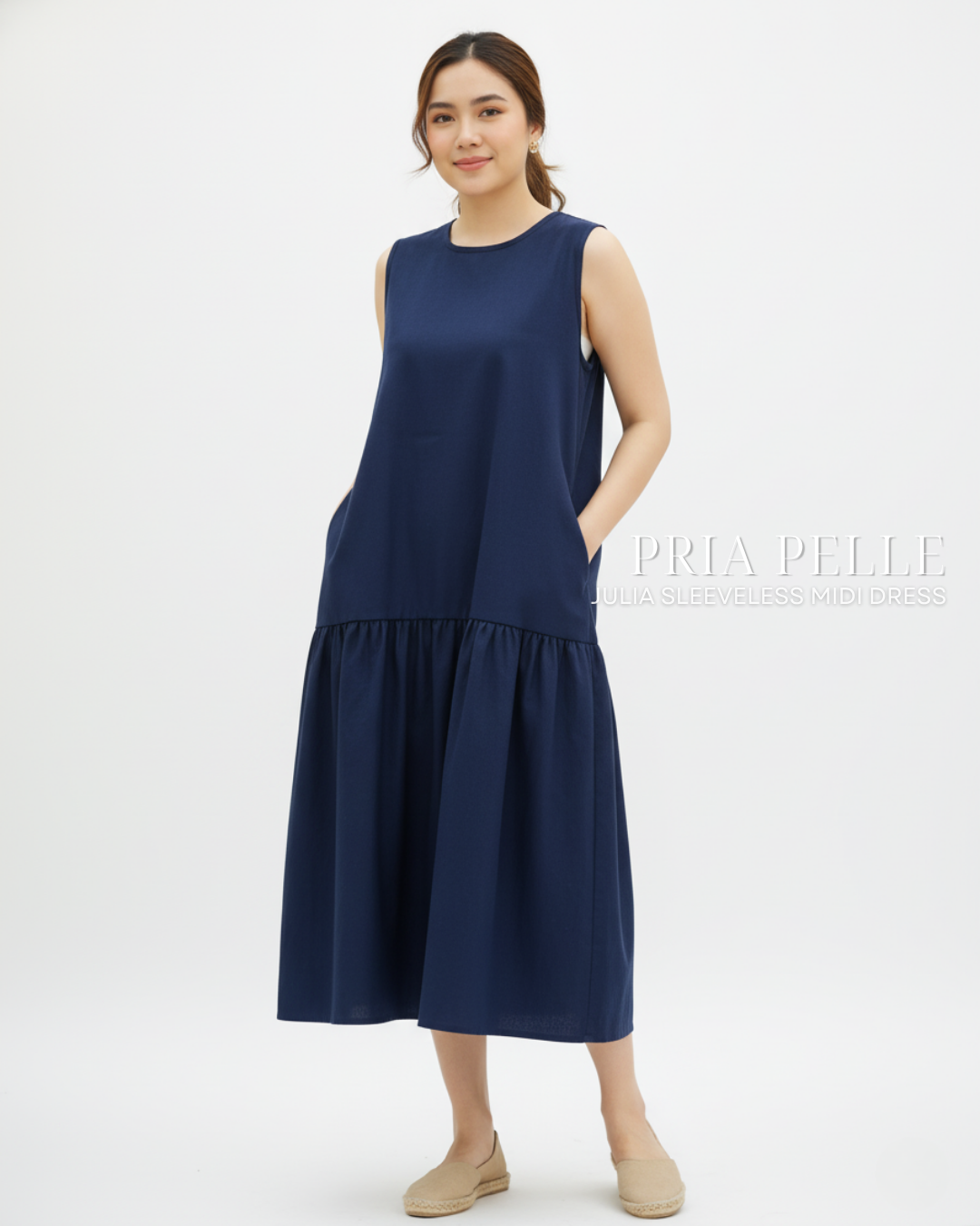 Pria Pelle Julia Sleeveless Midi Dress - Twill Blend Navy
