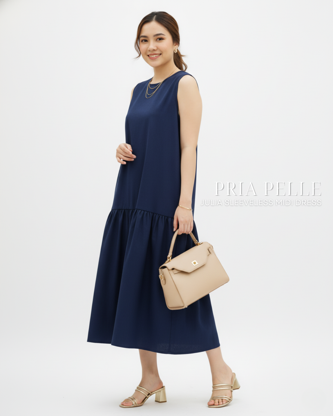 Pria Pelle Julia Sleeveless Midi Dress - Twill Blend Navy