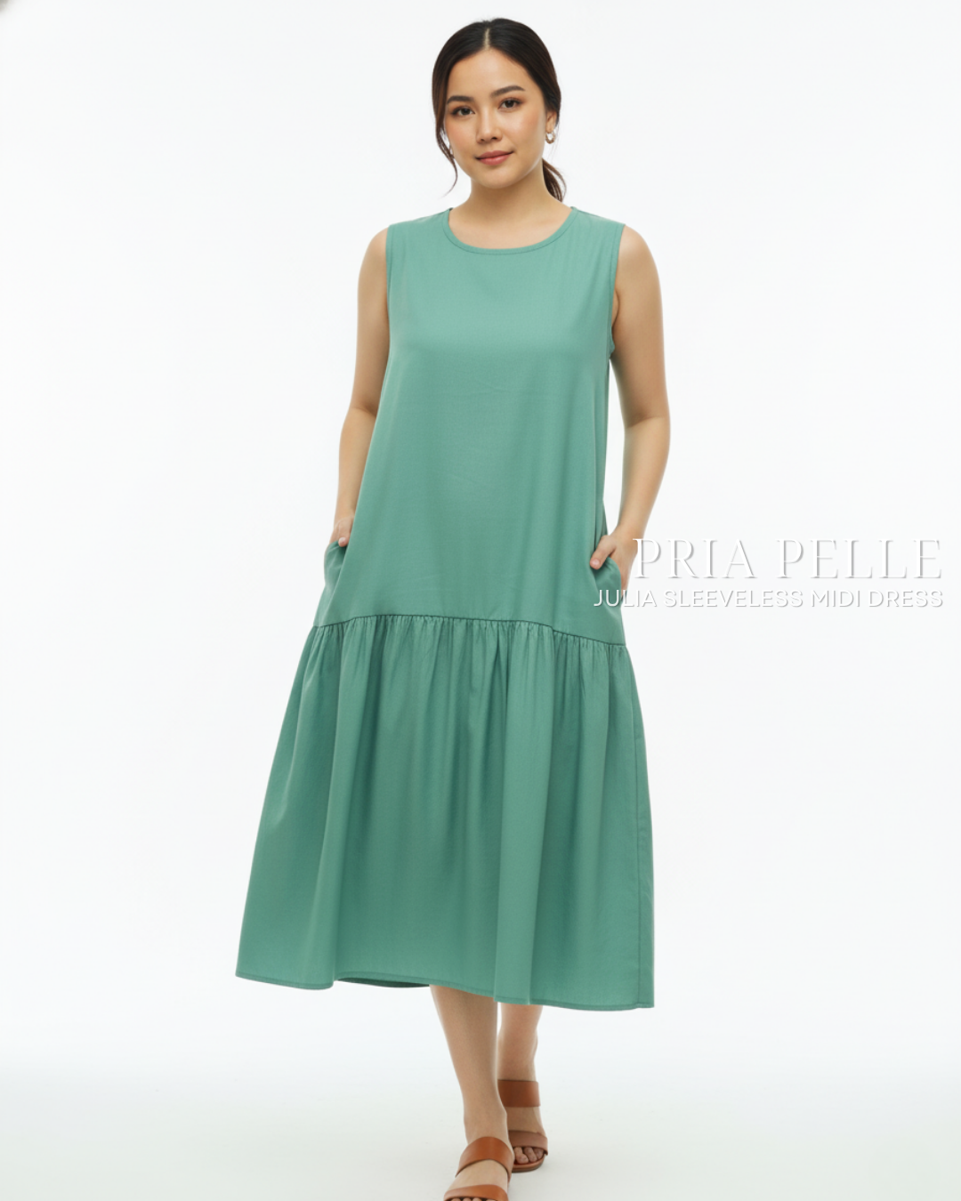 Pria Pelle Julia Sleeveless Midi Dress - Cotton Blend Medium Spring Green