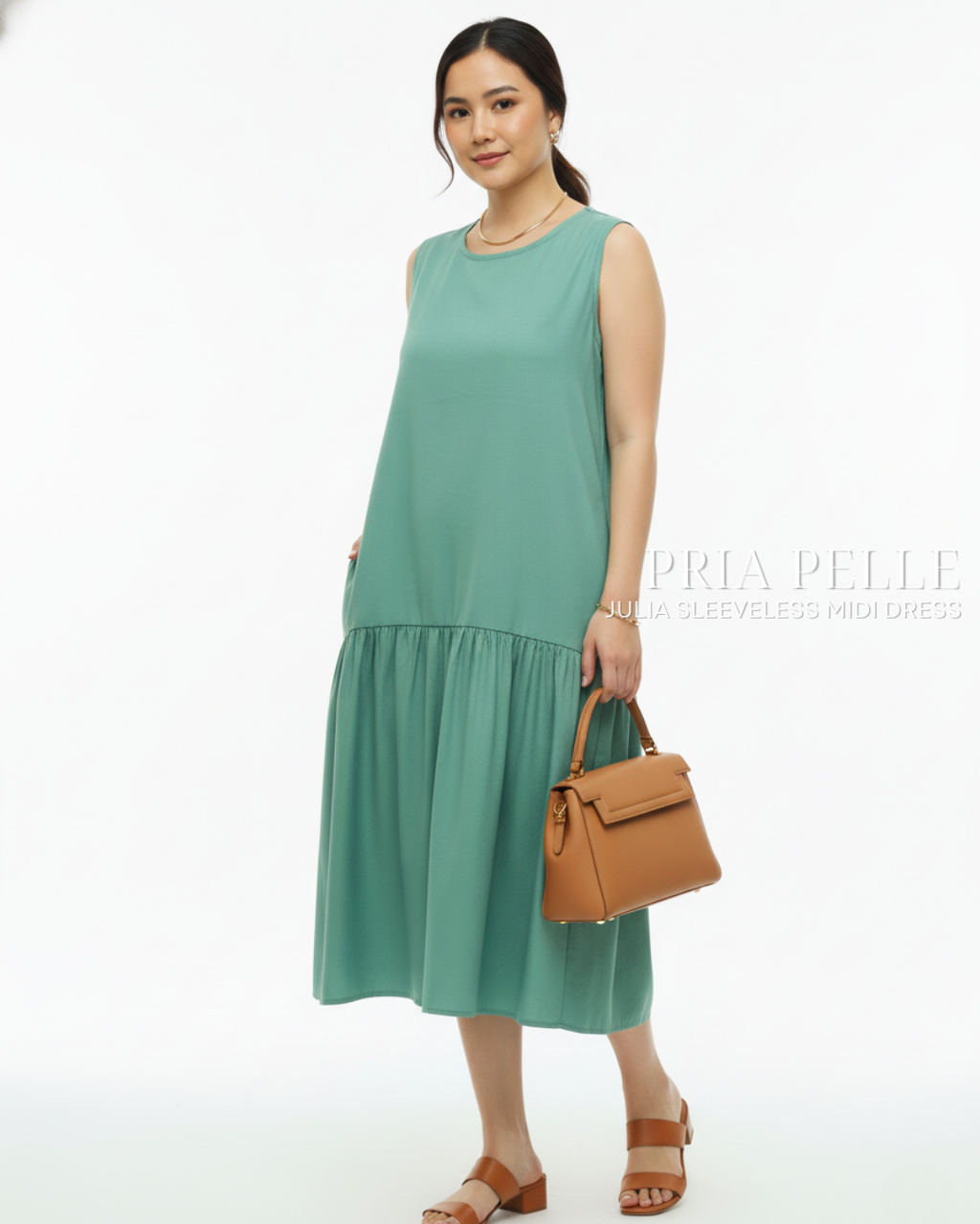 Pria Pelle Julia Sleeveless Midi Dress - Cotton Blend Medium Spring Green