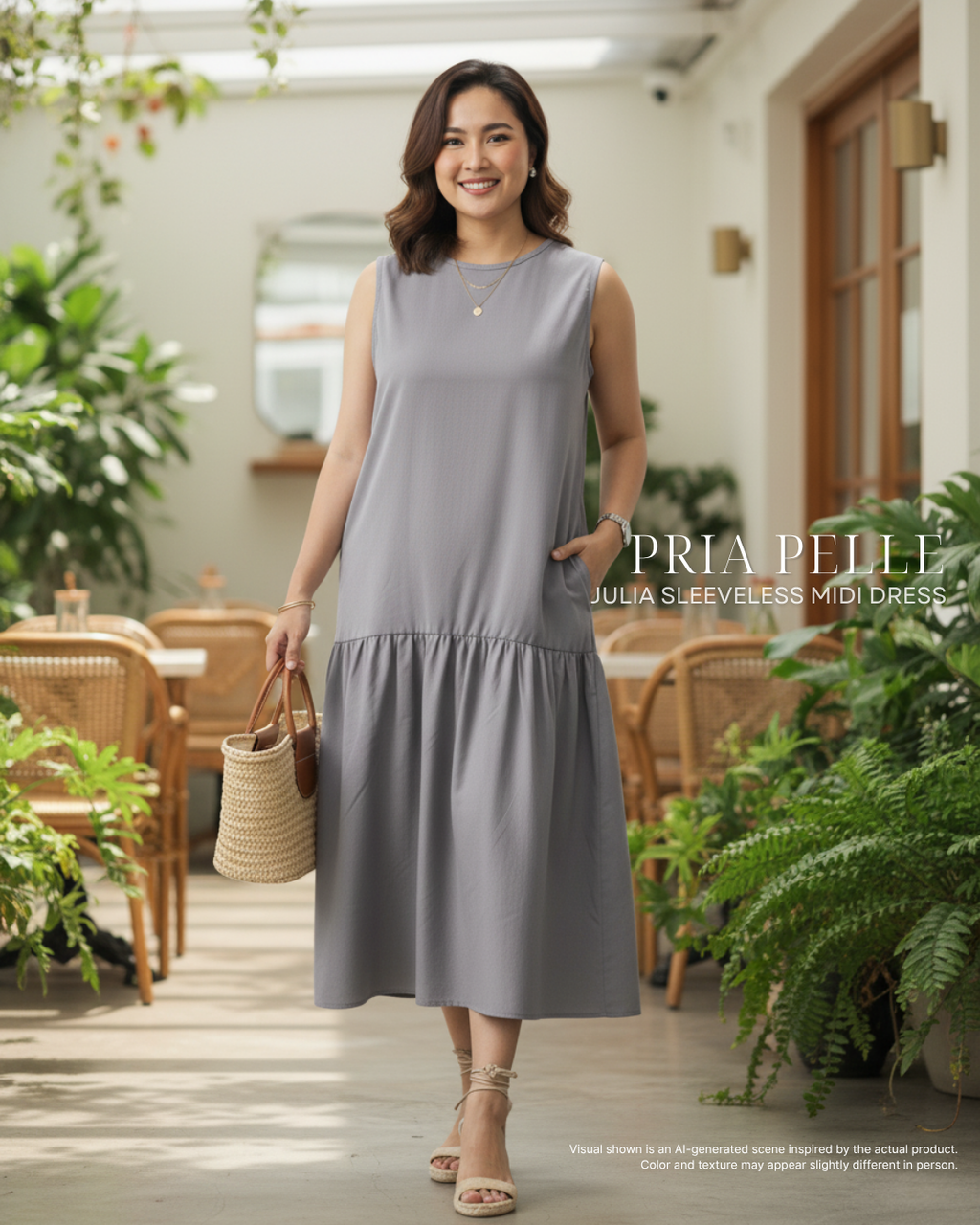 Pria Pelle Julia Sleeveless Midi Dress - Cotton Blend Soft Steel Gray