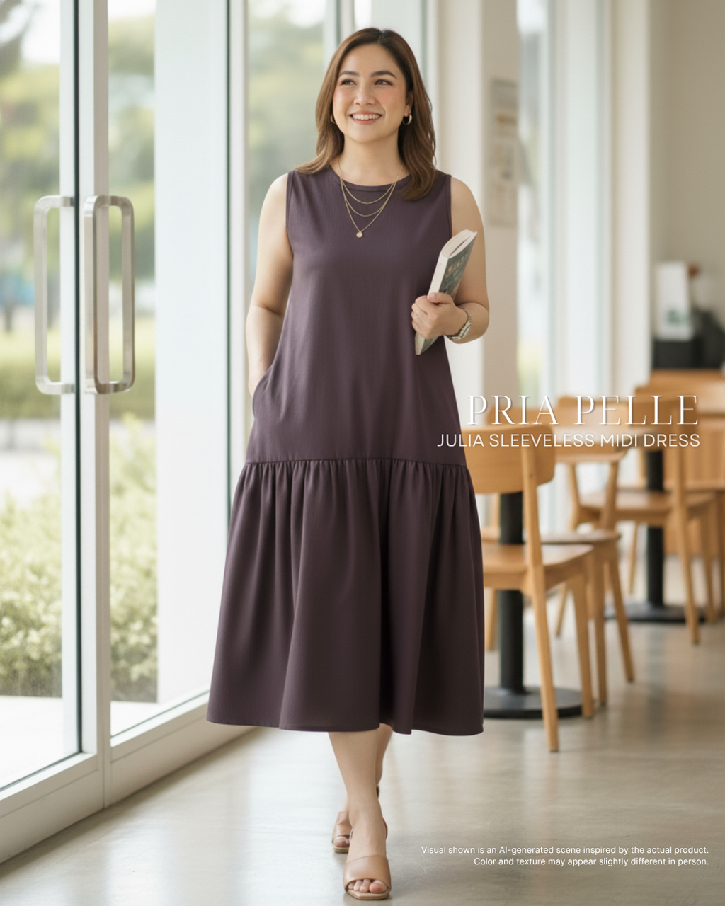 Pria Pelle Julia Sleeveless Midi Dress - Cotton Blend Wine