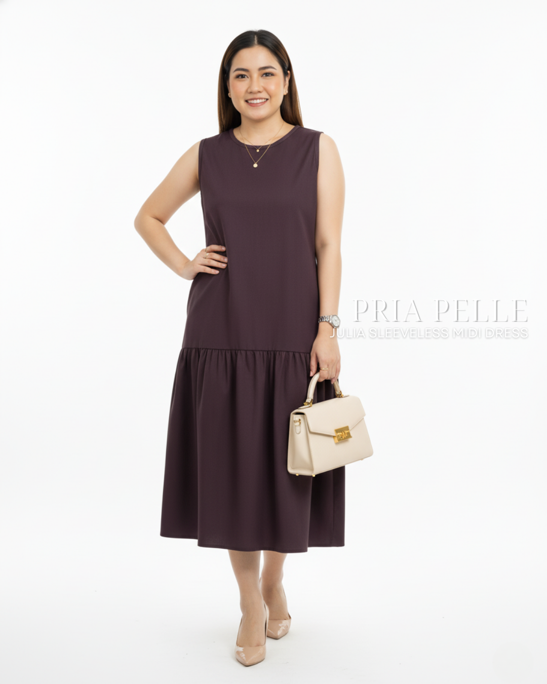 Pria Pelle Julia Sleeveless Midi Dress - Cotton Blend Wine