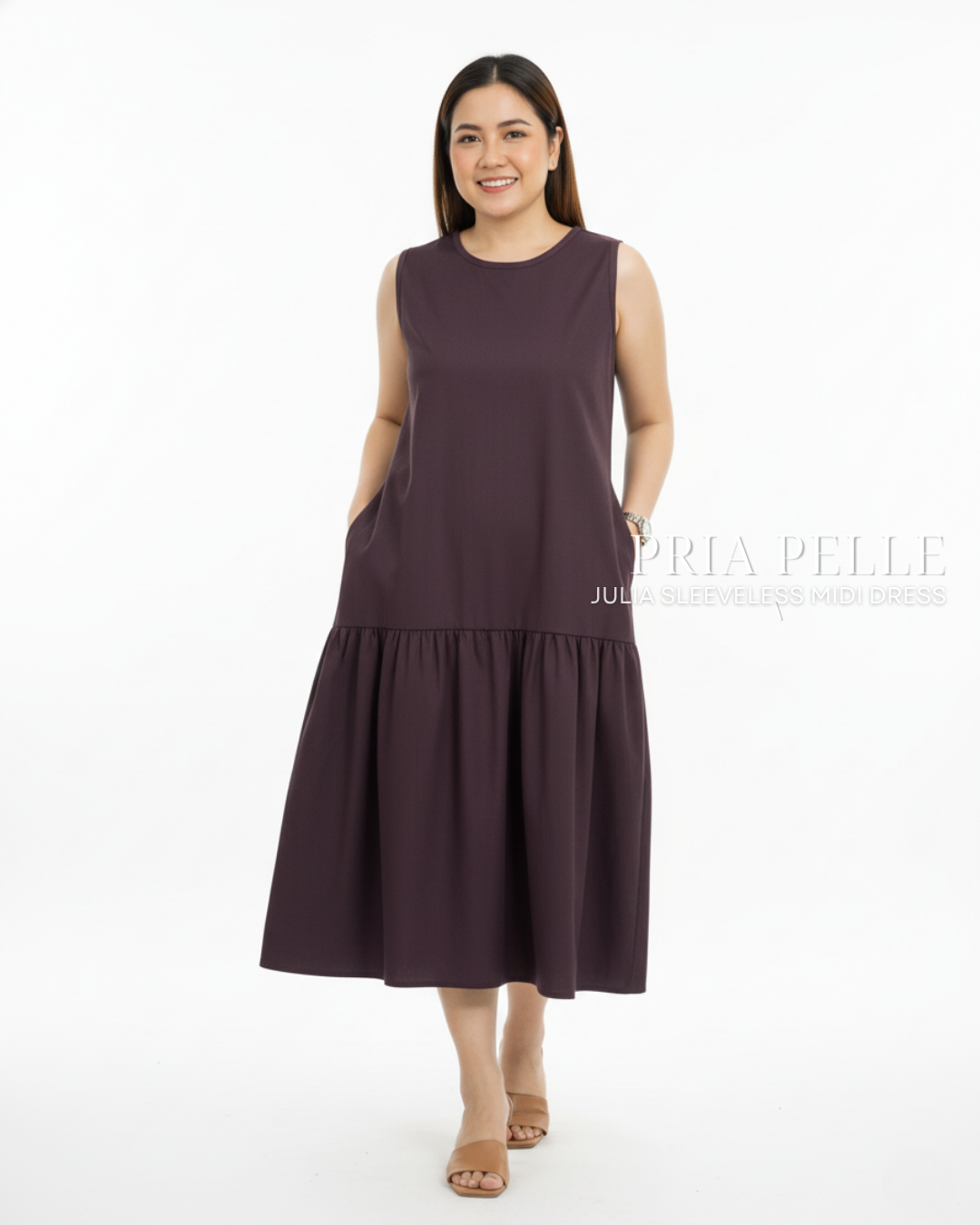 Pria Pelle Julia Sleeveless Midi Dress - Cotton Blend Wine