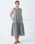Pria Pelle Julia Sleeveless Midi Dress - Cotton Blend Steel Gray | Non Stretch