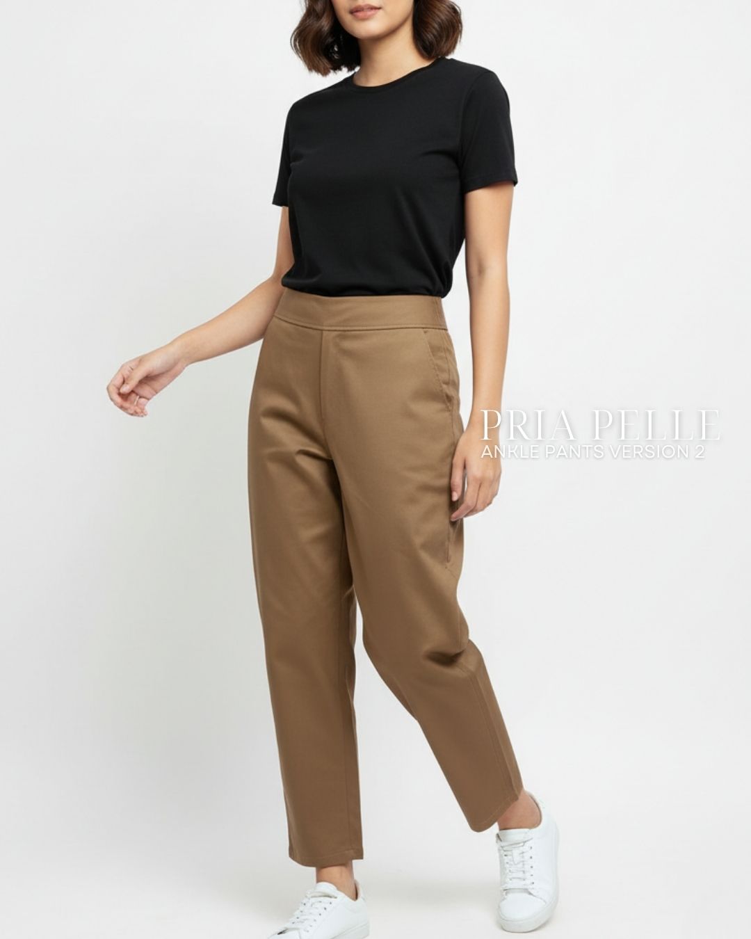 Pria Pelle Ankle Pants Version 2 | Back Garter - Cotton Twill Khaki Brown