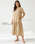 Pria Pelle Solene Short Sleeves Midi Dress - Cotton Blend Light Ecru | Non Stretch