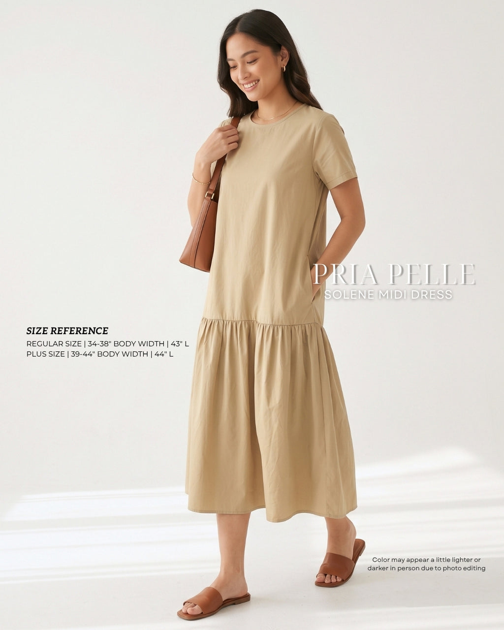Pria Pelle Solene Short Sleeves Midi Dress - Cotton Blend Light Ecru | Non Stretch