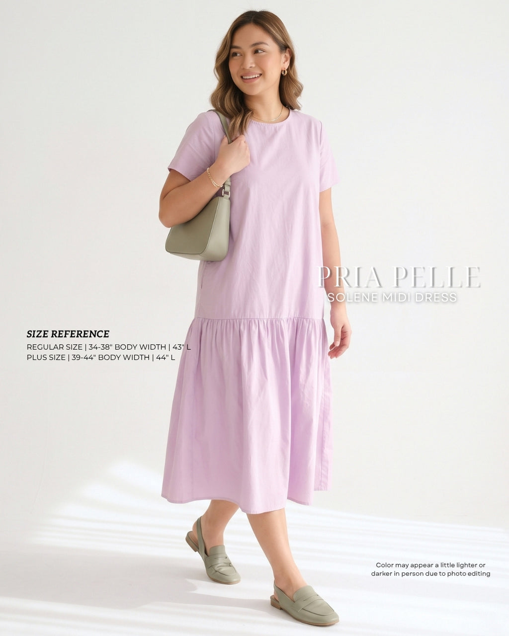 Pria Pelle Solene Short Sleeves Midi Dress - Cotton Blend Light Lilac with Stretch Allowance (Soft, Silky Texture)